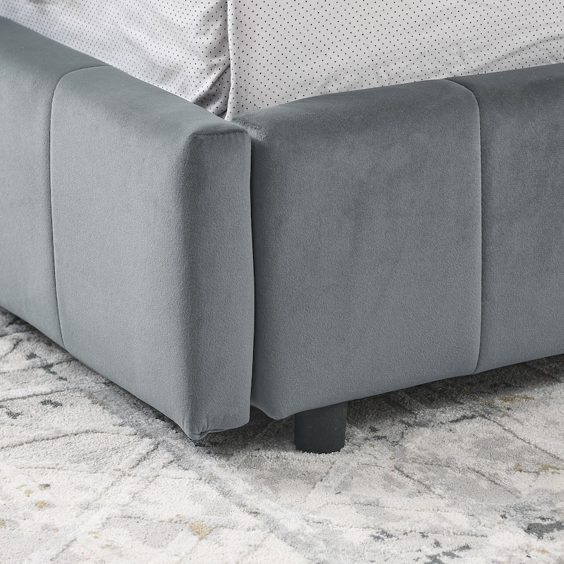 Full Size Daybed Grounded Bed Velvet Upholstered Tufted Bed Frame with L-shaped Backrest & Armrests for Livingroom or Bedroom