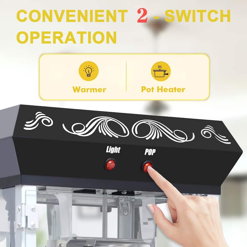 Popcorn Machine with Cart - 8oz Popper with Stainless-steel Kettle, Heated Warming Deck, and Old Maids Drawer