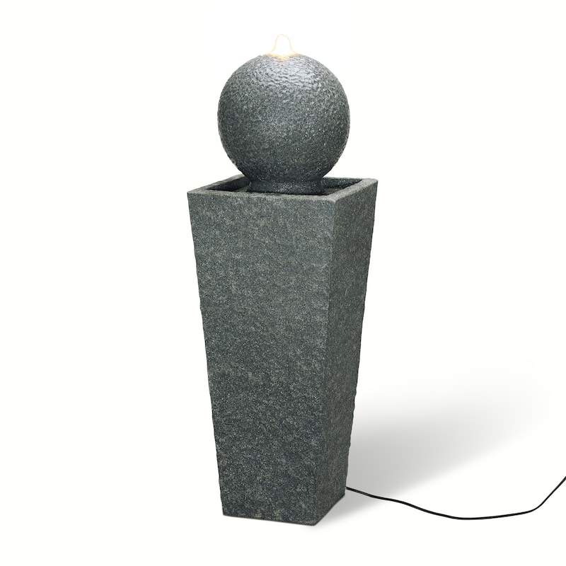 Glitzhome 40.25"H Floating Pedestal Sphere Oversized LED Polyresin Fountain with Pebbles