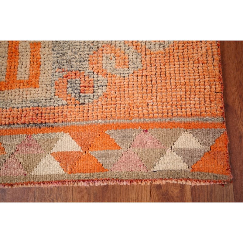 Transitional Oushak Oriental Vintage Runner Rug Handmade Wool Carpet - 3'2"x 11'9"