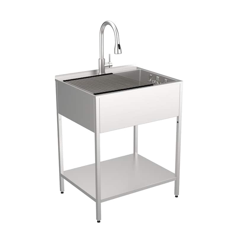 Transolid TRS_K-EWS-2822S Contemporary Laundry Washstand 28" Free - Brushed Stainless
