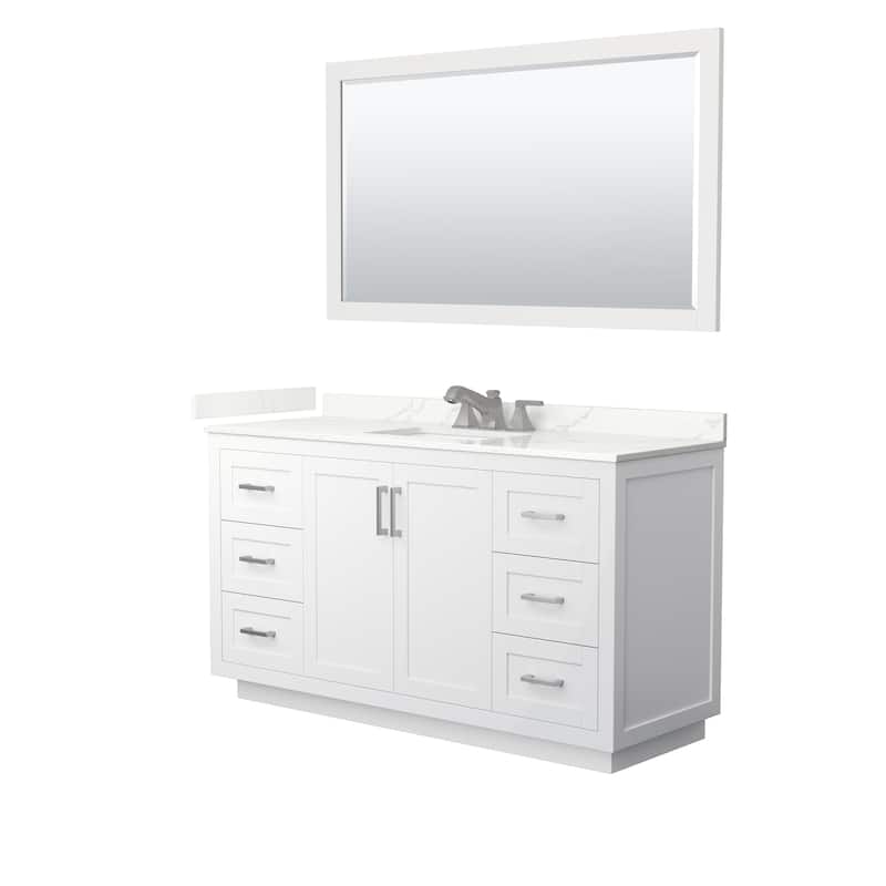 Miranda 60-inch Single Vanity, Quartz Top, 58-inch Mirror - White, Nickel Trim, Giotto Quartz Top