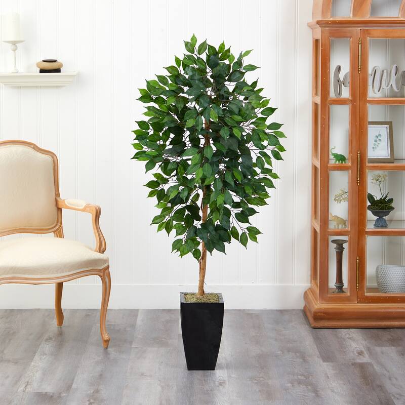 Artificial Tree Indoor Black Planter 4.5ft Retro Style Home Decor - Green - 41-50 Inches
