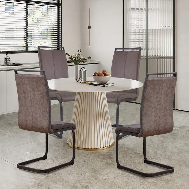 4 Pc Dining Chairs, PU Leather/ Fabric Padded Seat Living Room Chair