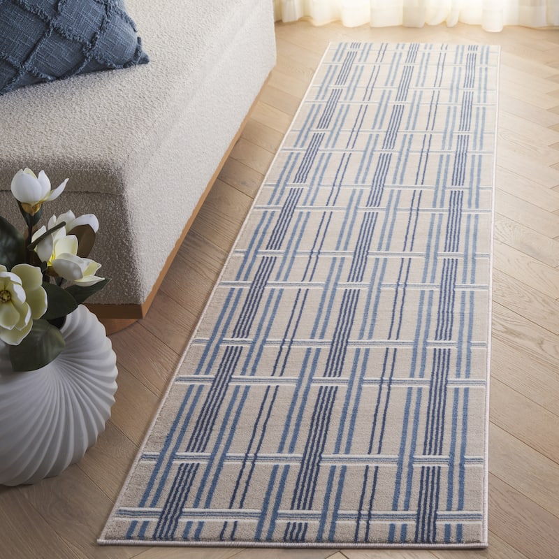 SAFAVIEH Groove Katsura Modern Geometric Rug - 2'3" x 8' Runner - Beige/Blue