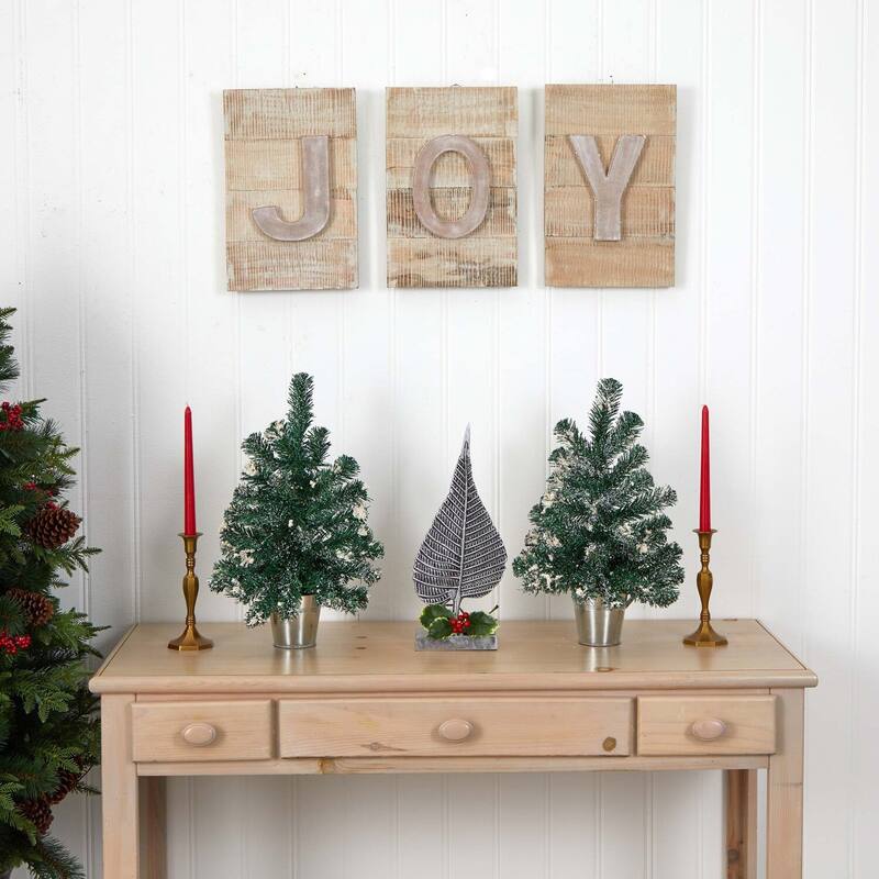 Snowy Pine Trees Set of 2 - 18 Inch Farmhouse Mini Christmas Trees with Planters - 1.5ft.