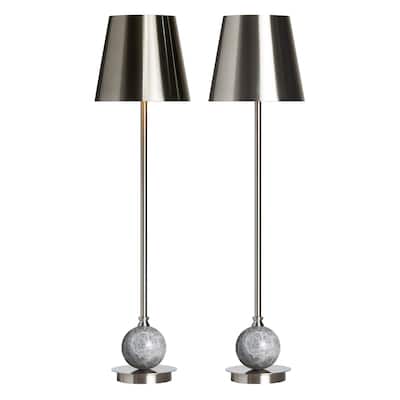 Metal 39" Buffet Lamp with Tapered Shade, Silver - Set of 2
