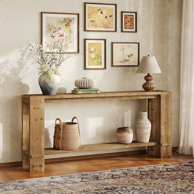 71'' Extra Long Solid Sood Console Table with Shelf for Entryway Living Room