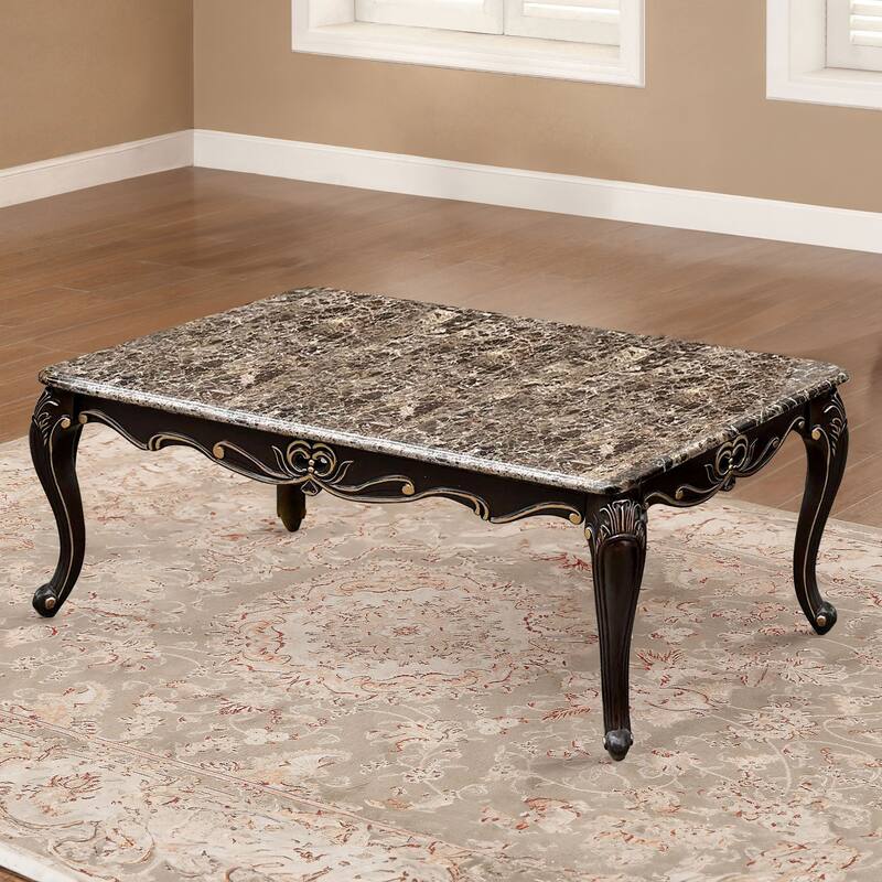 Furniture of America Notting Traditional Dark Walnut Marble Top Coffee Table - Dark Walnut