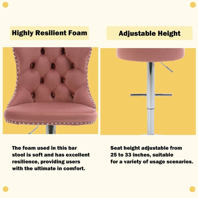 Velvet Upholstered Nailheads Tufted Swivel Bar Stools (Set of 2)