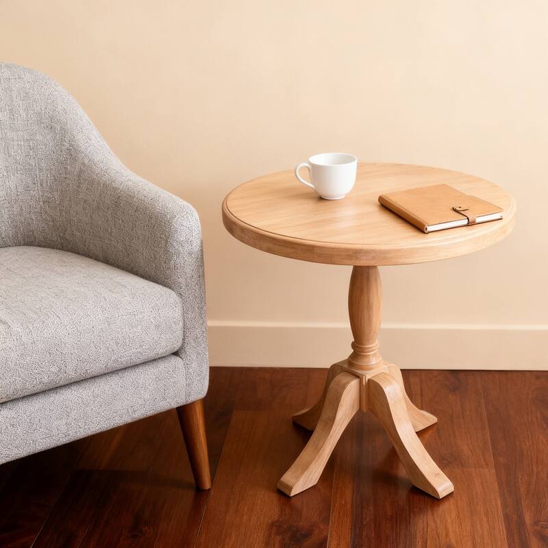 23.6" Round Wooden End Table, Wooden Pedestal Side Coffee Tables, for Living Room, Bedroom, Entryway