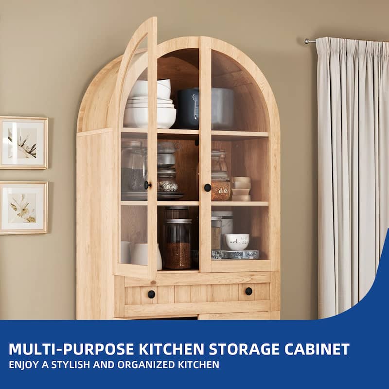 Moasis 71" Tall Farmhouse Arched Kitchen Pantry with Large Drawers And Adjustable Shelves