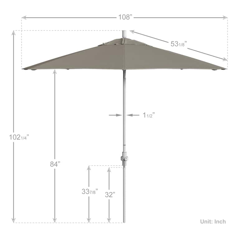 California Umbrella 9' Rd.Crank Lift, Collar Tilt, Aluminum Pole, /Fiberglass Rib Patio Umbrella, White Finish, Olefin Fabric