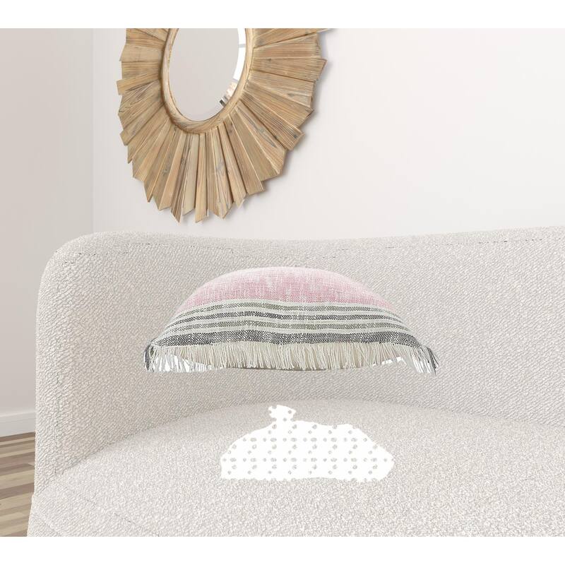 HomeRoots 20" X 20" Pink Gray And White 100% Cotton Striped Zippered Pillow