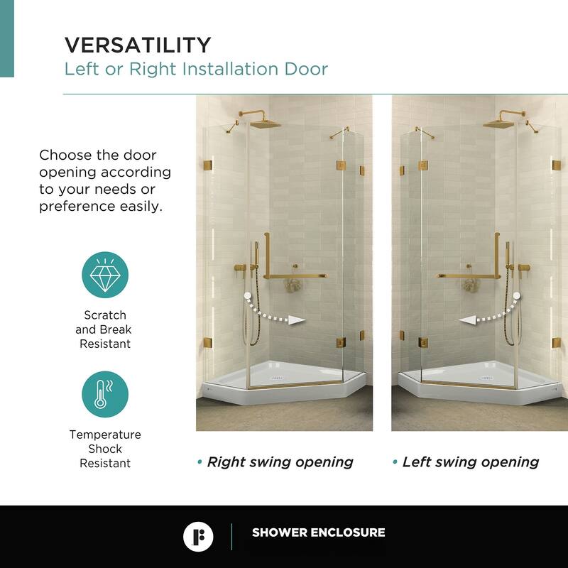 Neo Angle, Acrylic Shower Base with Compatible Glass Frameless Shower Enclosure