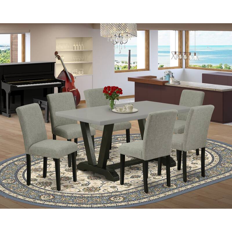 East West Furniture Dining Set- a Dining Table and Shitake Linen Fabric Chairs, Black(Pieces Options) - V696AB106-7