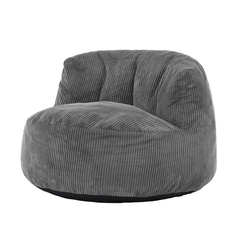 Corduroy Bean Bag Chair with Wide Backrest - Charcoal