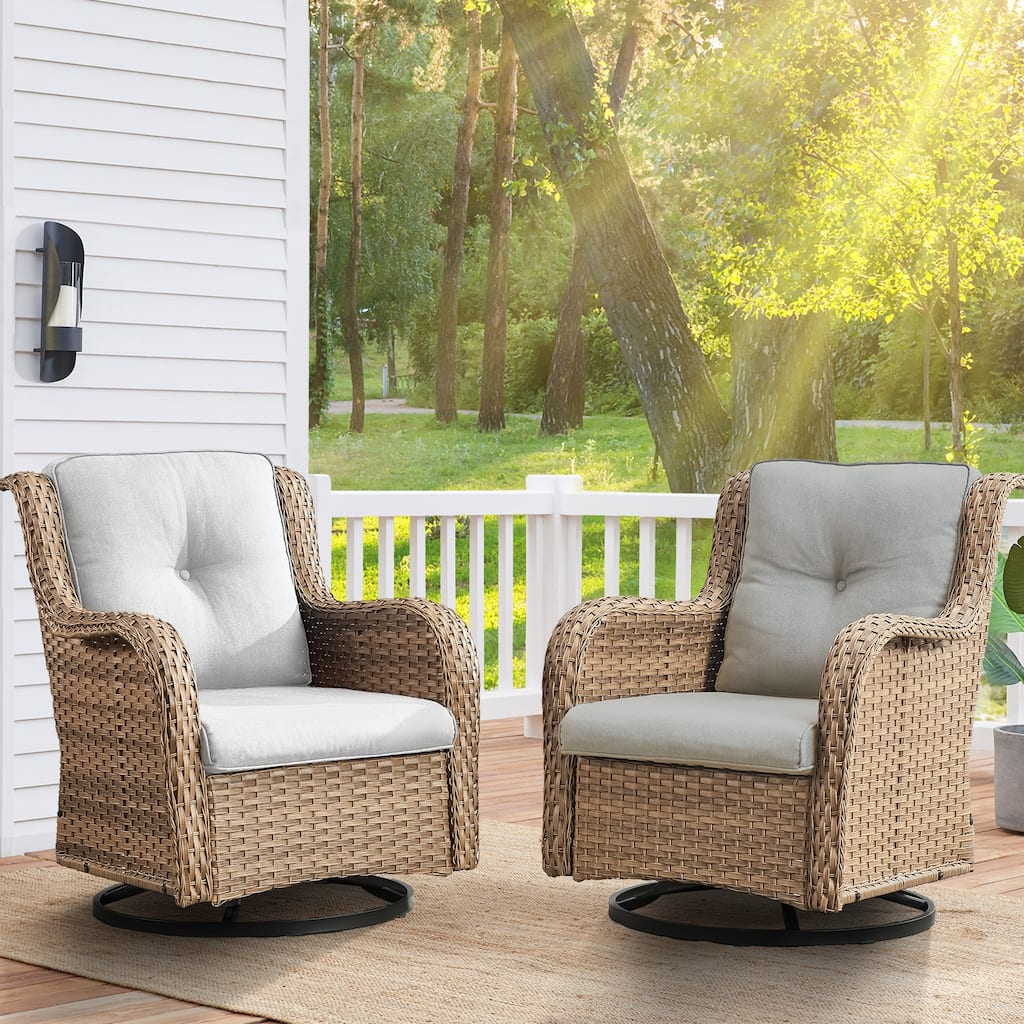 Outdoor Swivel Chair with Thickened Cushions - Yellow