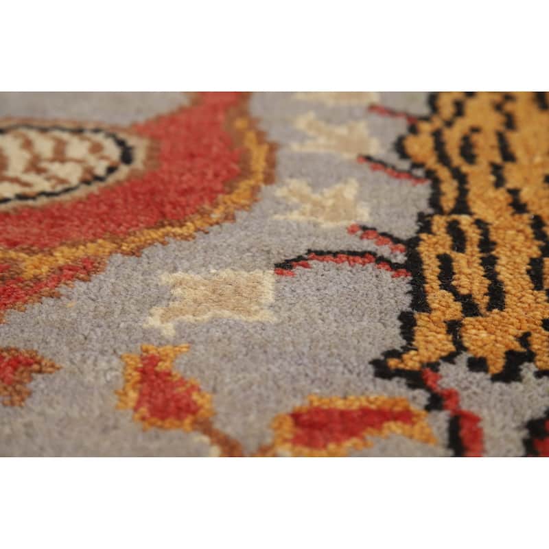 Hand Knotted Oriental 100% Wool Carpet Traditional All-Over Greys & Charcoal Ziegler Runner Rug - 7' 11'' X 2' 5''