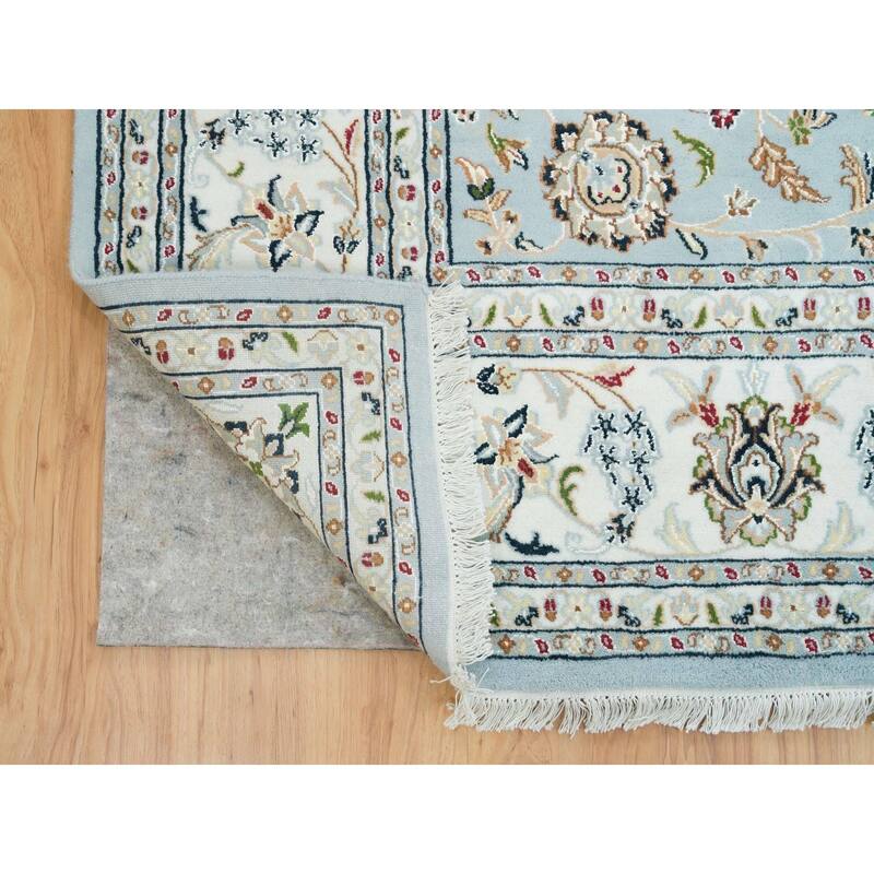Shahbanu Rugs Light Blue Nain With All Over Flower Design 250 KPSI