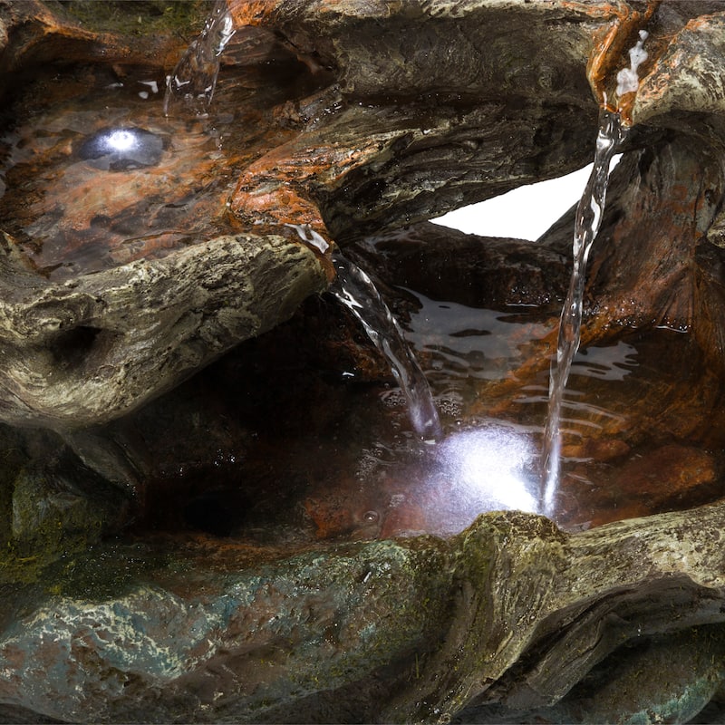 Alpine Corporation 10" Tall Tabletop 3-Tier Waterfall Rock Fountain with LED Lights