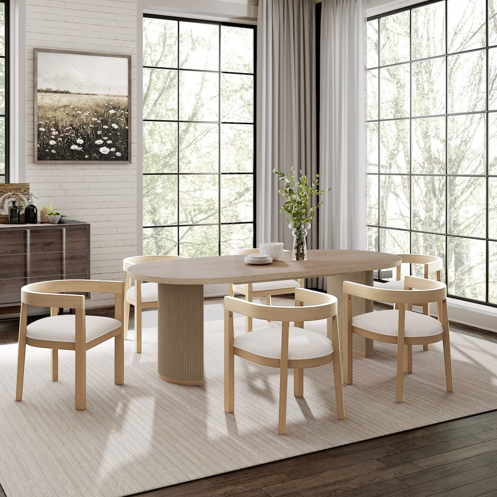 Christopher Knight Home - Evadne Upholstered Rubberwood Chair and Oval Pedestal Table 7 Piece Dining Set
