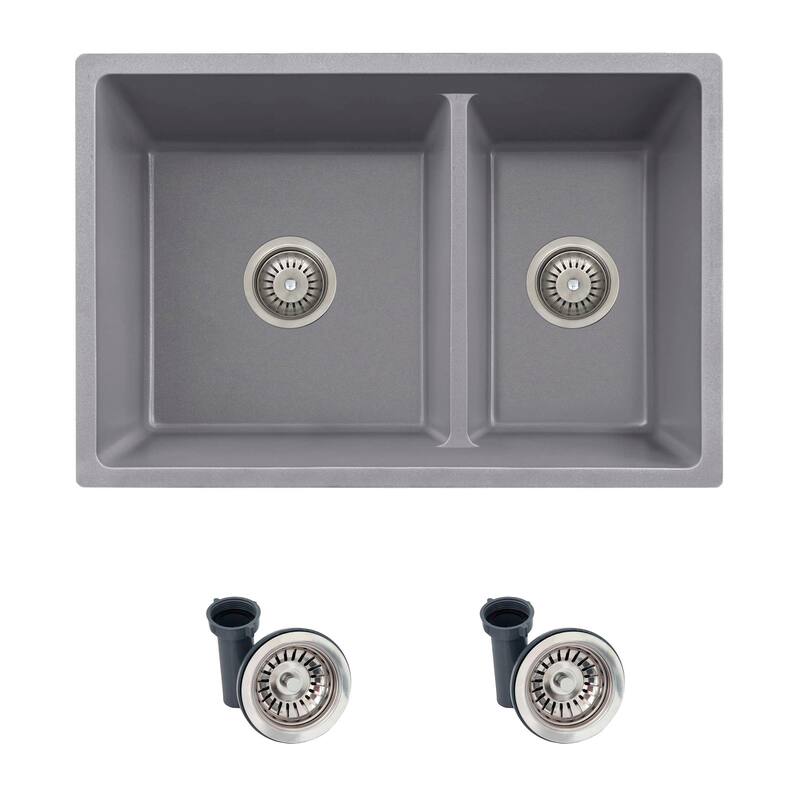 STYLISH 27 inches L x 18 inches W Double Bowl 60/40 Dual Mount Composite Granite Kitchen Sink - 27" x 18" x 9.5"