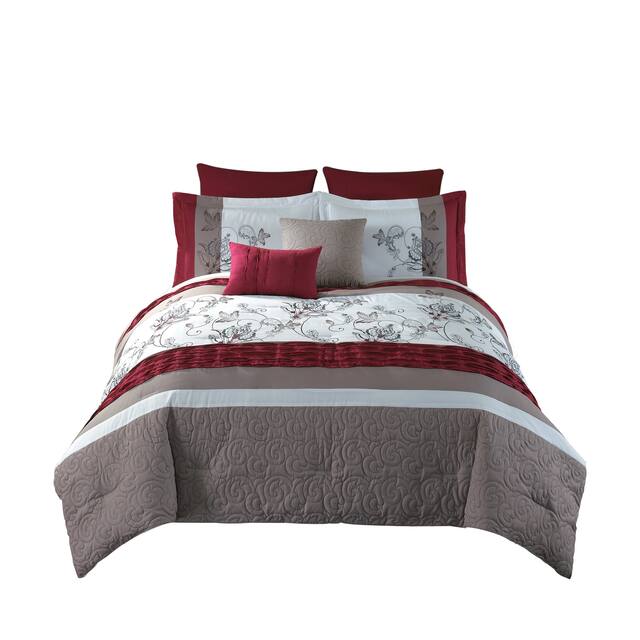 8 Piece King Polyester Comforter Set with Floral Print, Multicolor