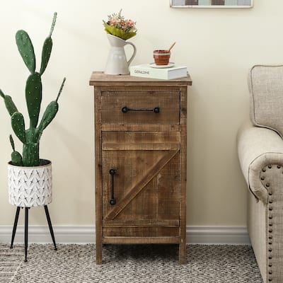 Rustic Wood Side and End Table with Storage - 33.75" H x 17.75" W x 14" D