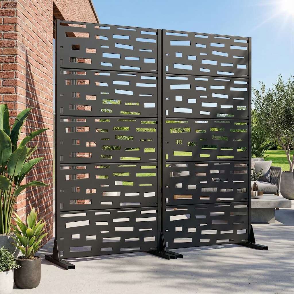 Outdoor Metal Privacy Screen Fence Panel Set of 2