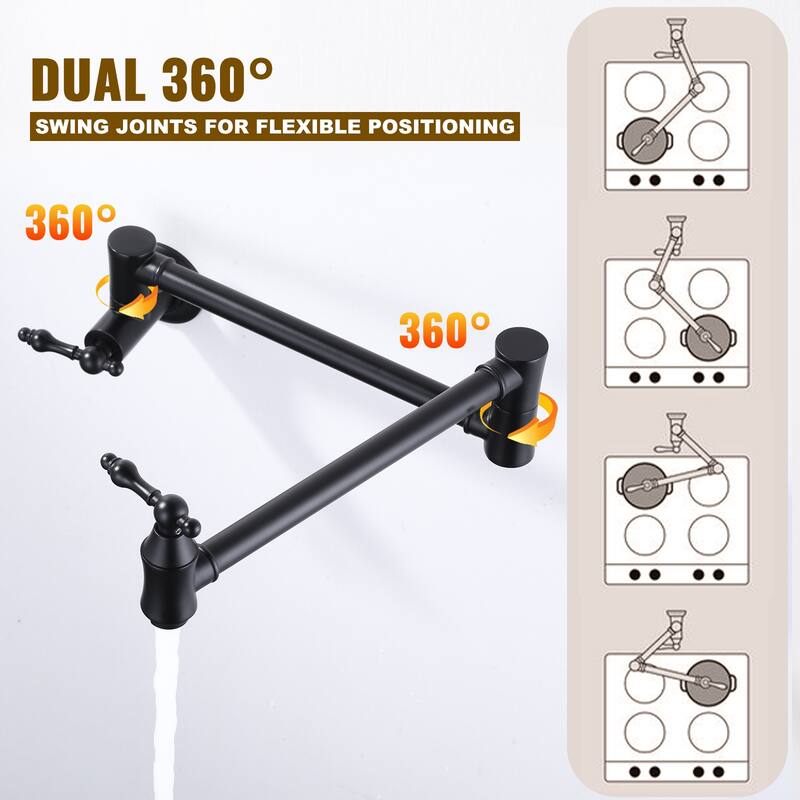 WOWOW Wall Mounted Pot Filler Faucet with Double Joint Swing Arms