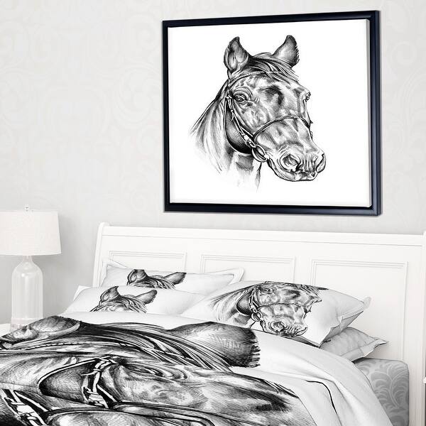 Designart Freehand Horse Head Pencil Drawing Animal Framed Canvas Art Print Overstock 18945690