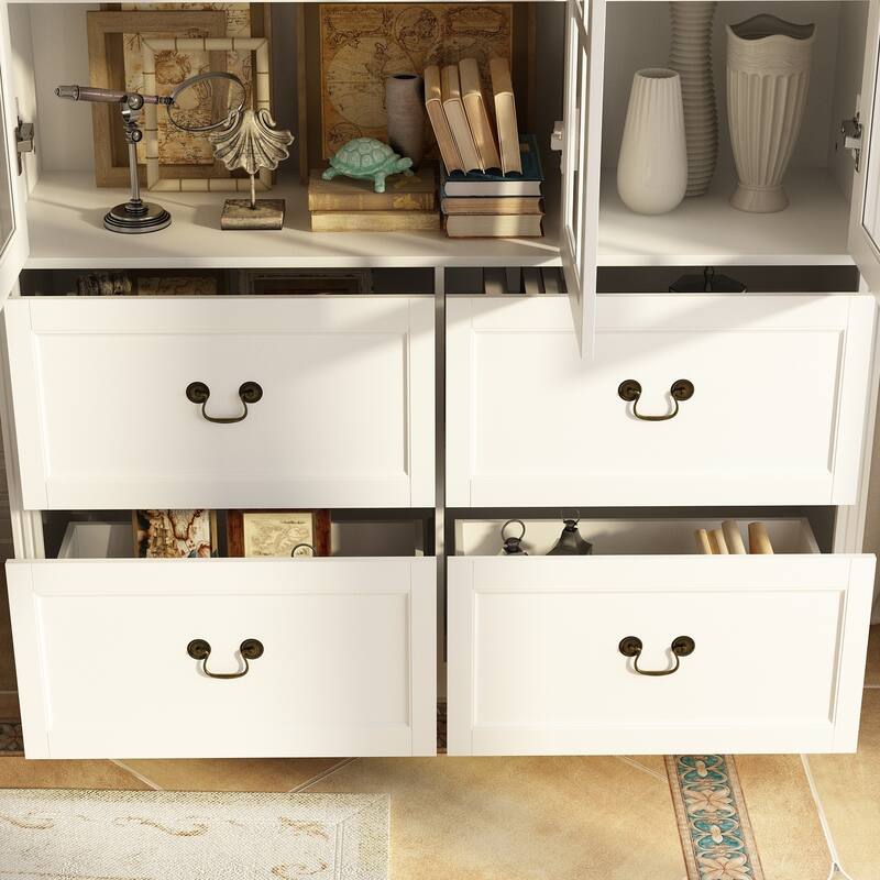 78.7" Combo Buffet Bookcase Storage Cabinet Glass Bookshelf Display
