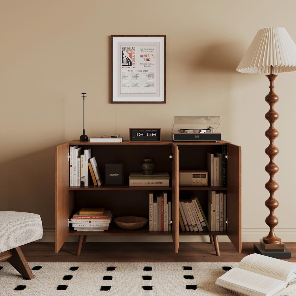 Farmhouse TV Stand with Storage - Entryway Console Cabinet, White