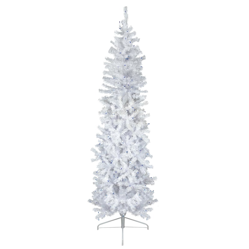 6.5' Woodbury White Pine Pencil Artificial Christmas Tree, Blue Lights - 6.5 Foot