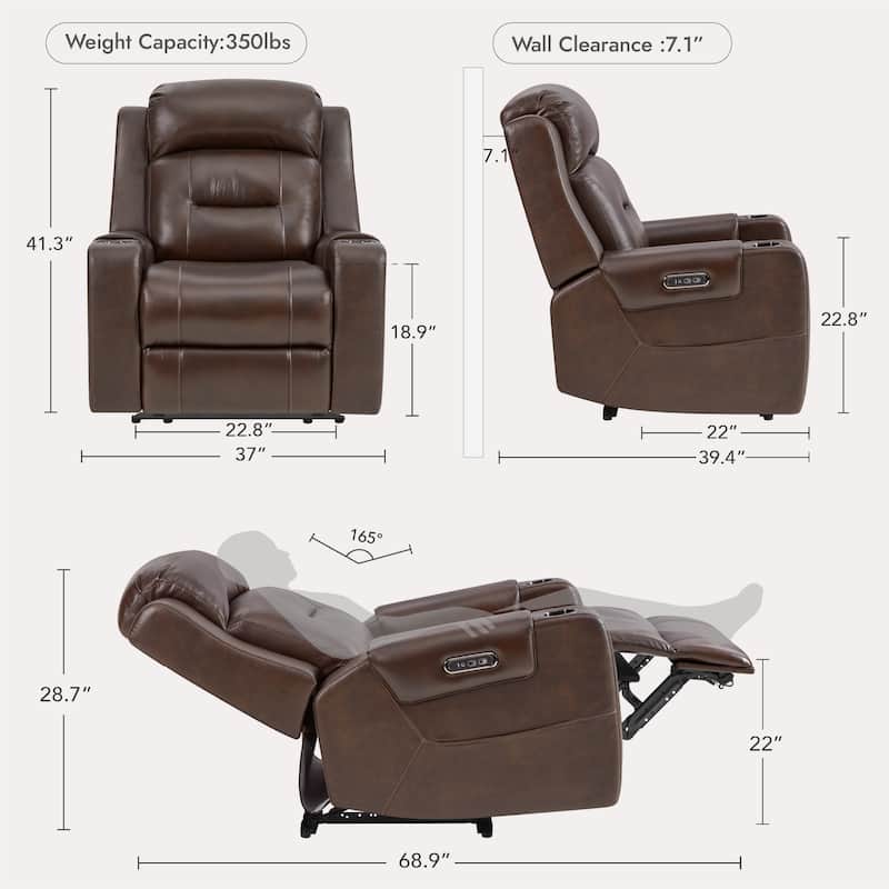 Anya Power Genuine Leather Recliner Chair Lay Flat Recliner