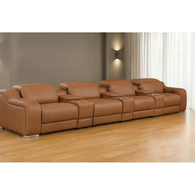 HomeRoots 169" Chestnut Italian Leather Reclining USB Sofa
