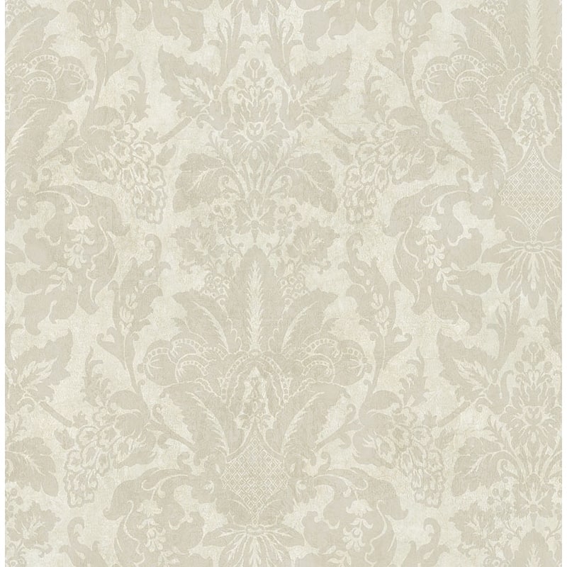 Seabrook Designs Dimaro Damask Unpasted Wallpaper - 20.5 in W x 33 ft. L - Metallic Cream & Almond