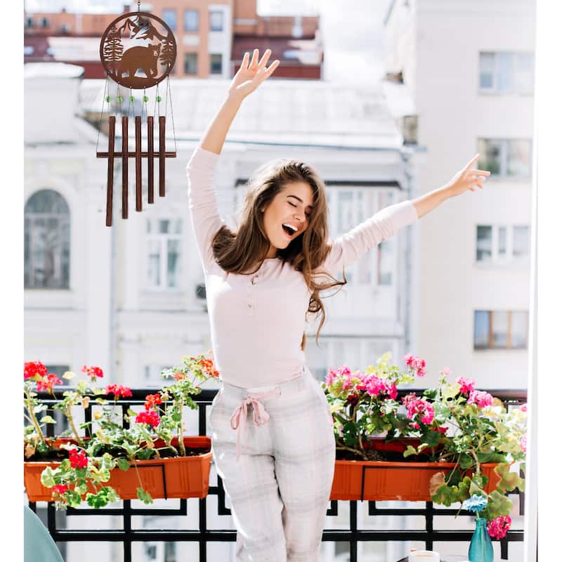 CoTa Global Black Bear Wind Chime - Handmade Glass and Metal Chime - 27 inches