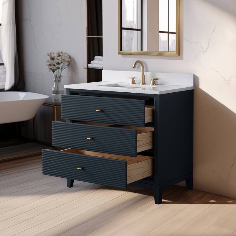 Vanity Art 36" Freestanding Bathroom Vanity with Engineered Marble Top and Sink