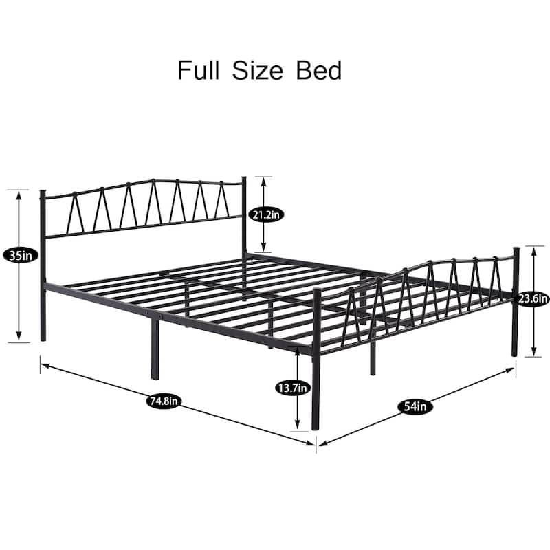 Javlergo Vintage Metal Platform Bed Frame with Headboard and Footboard, Heavy Duty Slat Support/No Box Spring Needed