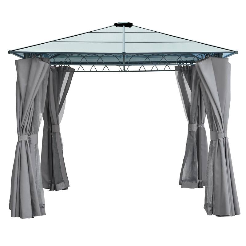 10'x10' Hardtop Patio Gazebo with Privacy Curtains and Mosquito Netting
