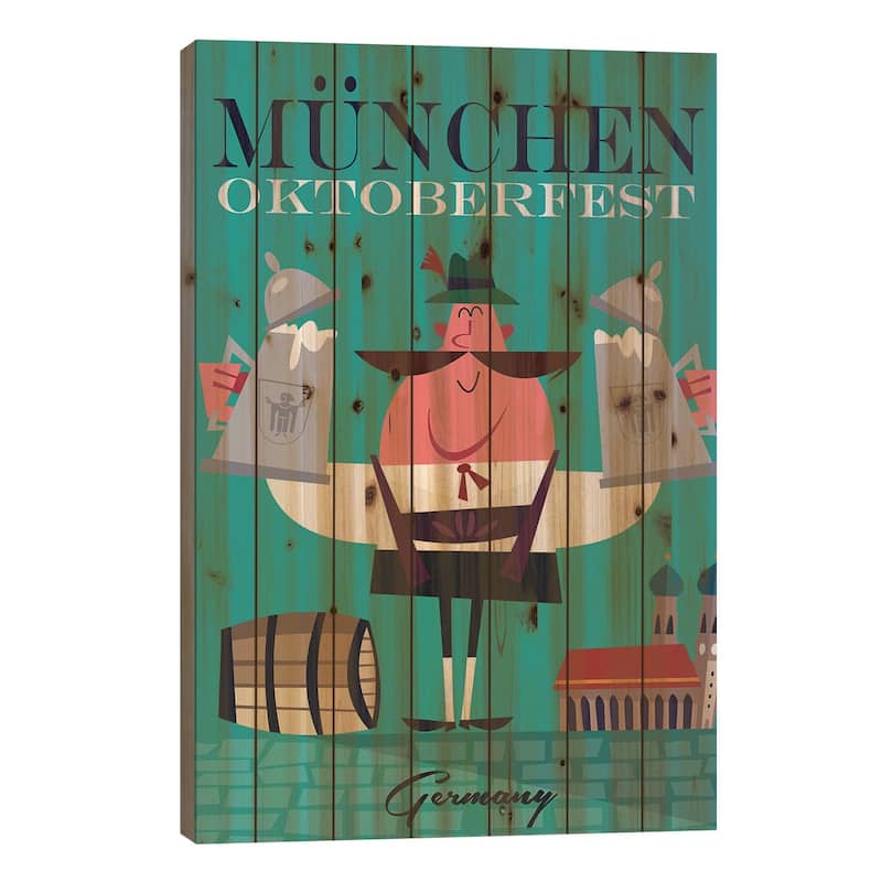 Munchen Oktoberfest Print On Wood by Gary Godel - Multi-Color - 40x26x1.5