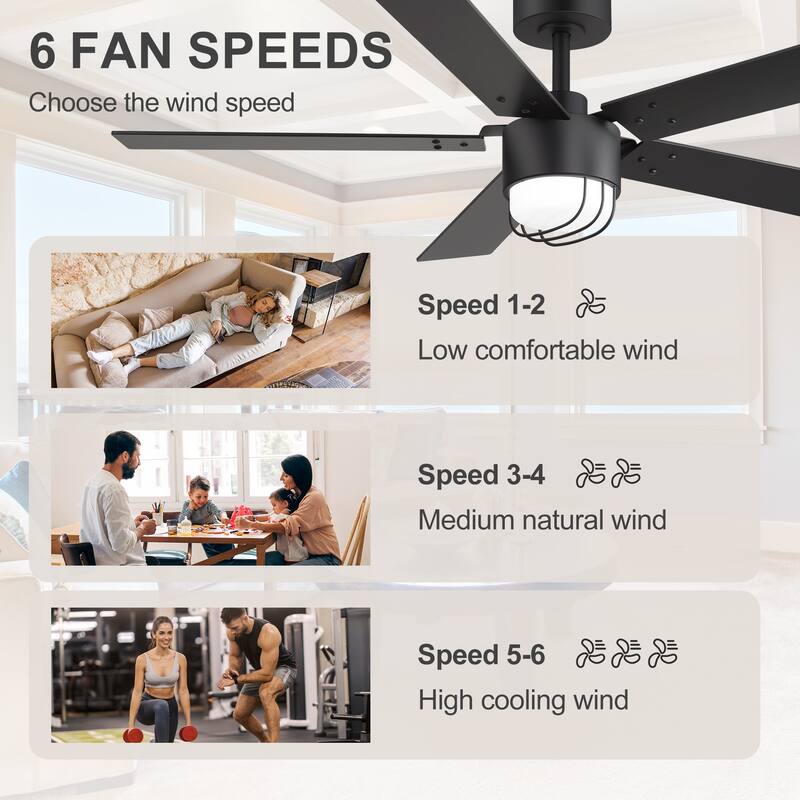 52" Reversible 5-Blade Modern LED Ceiling Fan with Light and Remote