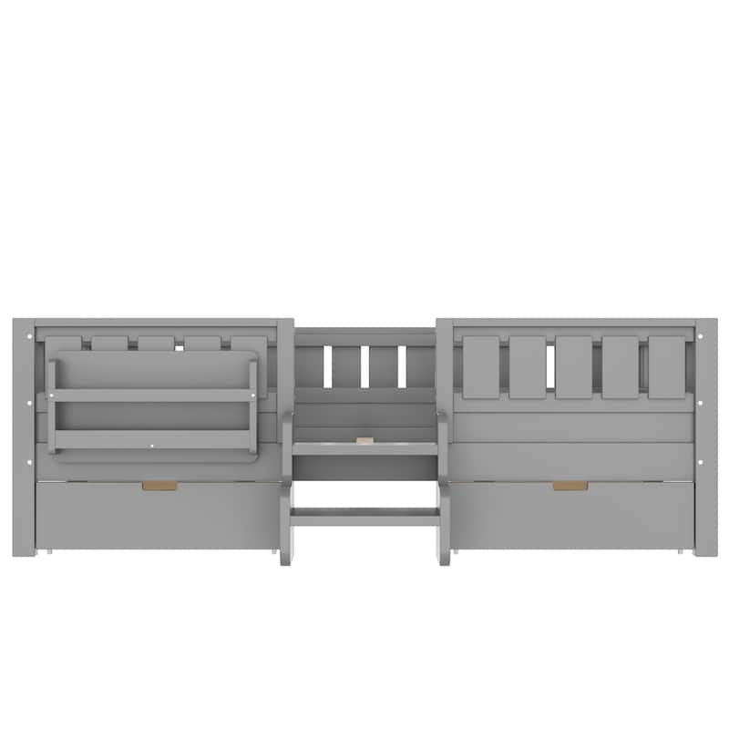 Full/Twin Loft Bed with Storage Drawers, Safety Staircase & Rails