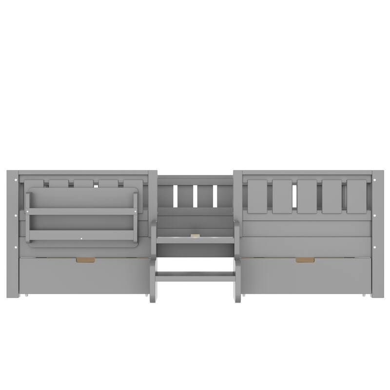 Multiple Colors Toddler Montessori Bed Children's Platform Bed with Low Profile Stairs, Built-in Bookshelf and Storage Drawers