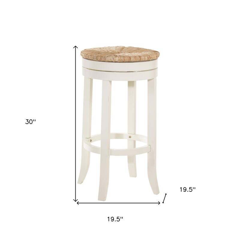 24" Natural And Antiqued White Solid Wood Swivel Backless Counter Height Bar Chair