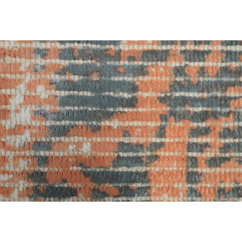 Hand Knotted Oriental Viscose Silk Carpet Modern All-Over Navy Blue & Blues Abstract Area Rug - 4' 0'' X 2' 0''