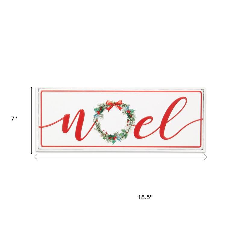 HomeRoots 7" X 19" White and Red Christmas Noel Metal Wall Decor