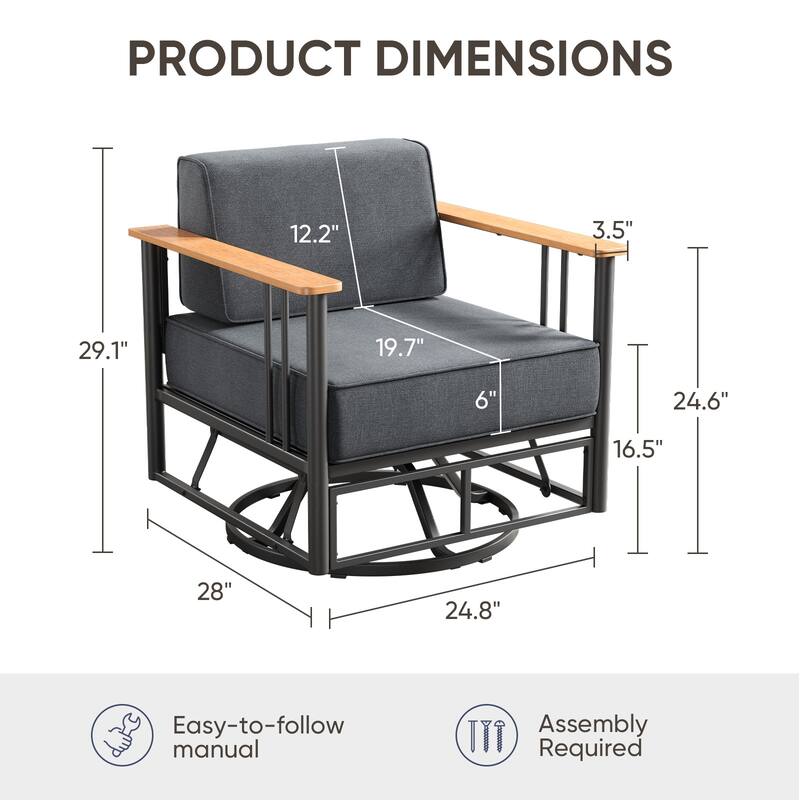 Puffin Metal Frame Outdoor Swivel Gliding Chairs with 6-Inch Thick Olefin Cushions
